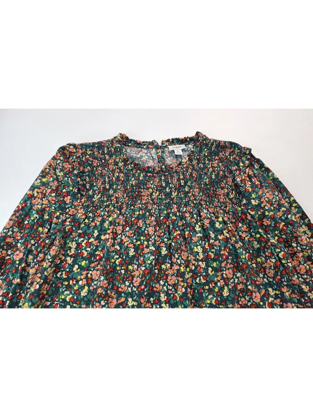 J Crew Floral Smockeed Ruffleneck Top Blouse Womens Size Medium M